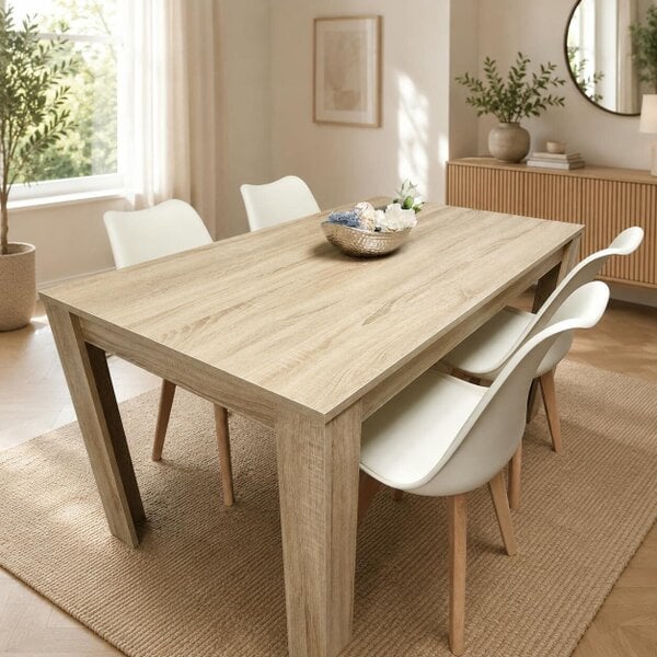 Kosy Koala Dining Table Set Oak Effect Table With 4 Cream Plastic Chairs Dining Room Furniture