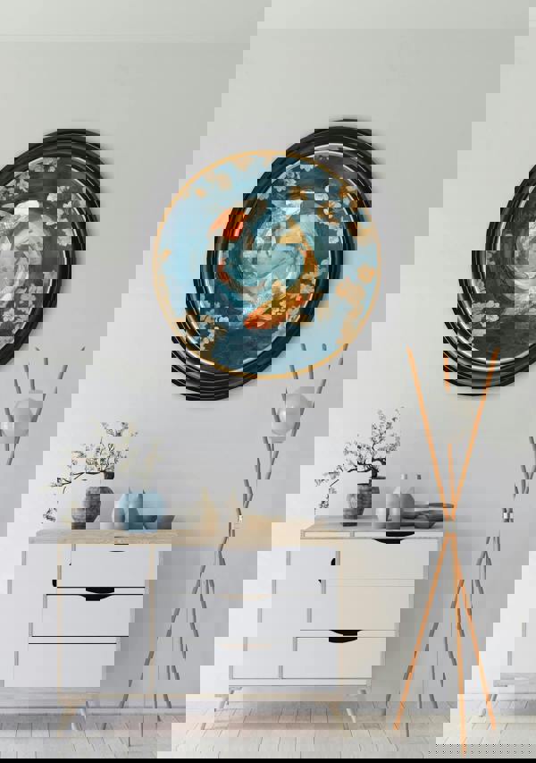 Exceptional Art Japanese Koi Carps Dawn -  Oxford Round Frame