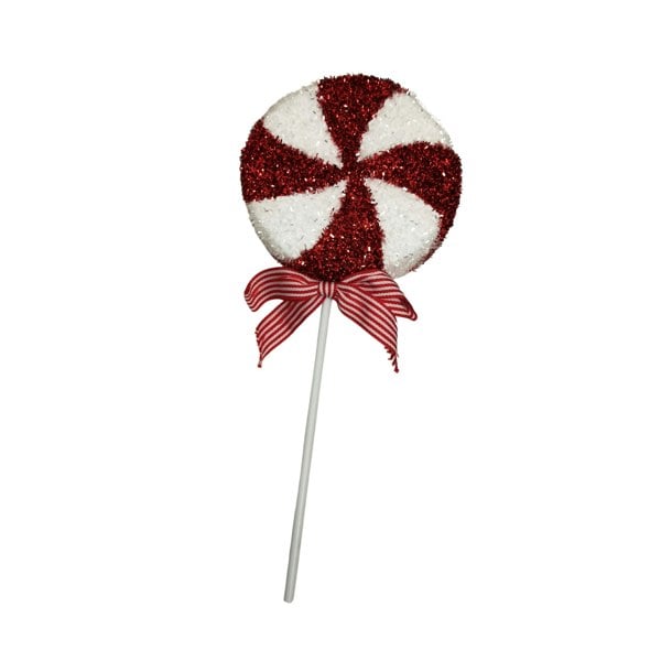 Samuel Alexander 33cm Red and White Swirl Glitter Candy Cane Lollipop Christmas Decoration with Stem