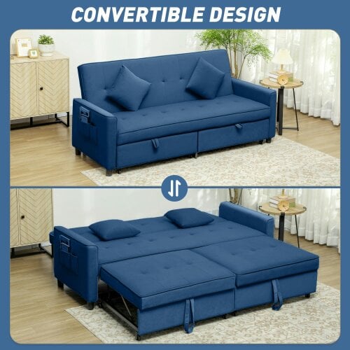 Wyld Haus Sarova Difa Blue Fabric 3 Seater Convertible Sofa Bed