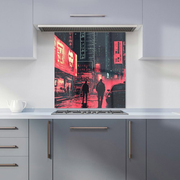 Warren Reed Red & Black City Streets Glass Kitchen Splashback - 00021