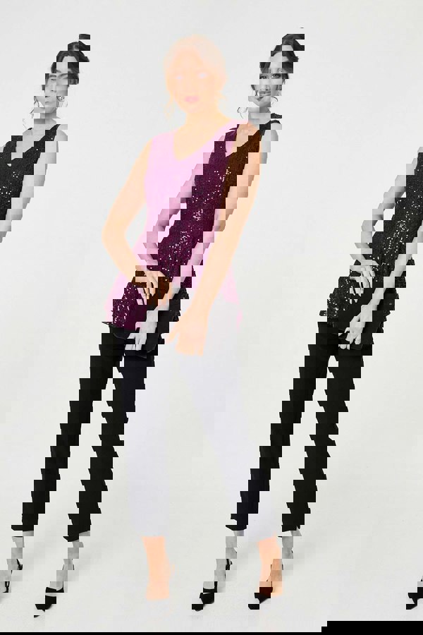 Purple | Sparkly Sequin Sleeveless Peplum Top
