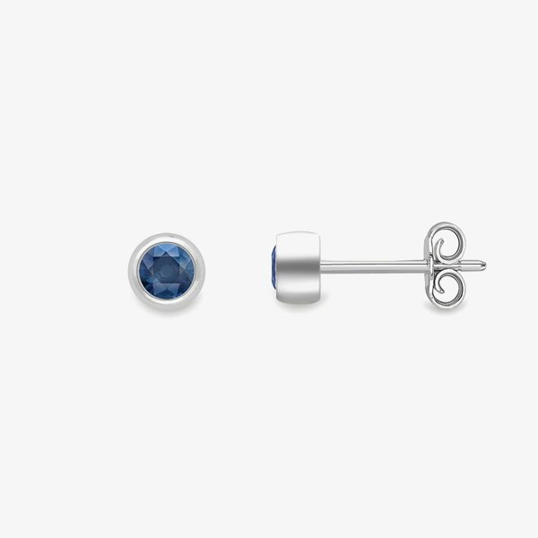 T. H. Baker 9ct White Gold Round Sapphire Stud Earrings 120325147572