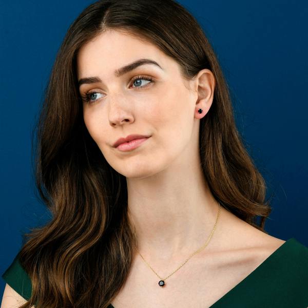 namana Gold Plated 925 Sterling Silver Round Black Solitaire Pendant Necklace For Women