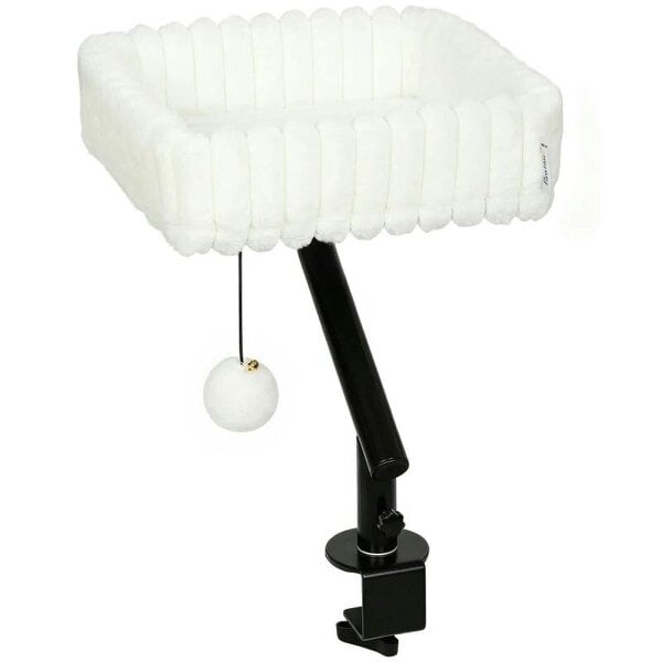 Cat Desk Bed, Rotatable Raised Cat House for Desk, Window, Soft Kitten Hammock with Hanging Ball, White