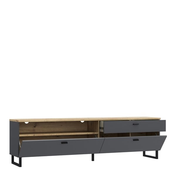 Furniture To Go Klara TV Unit with 1 Drawer 2 Flip Doors in Grey and Oak inc LED Lighting