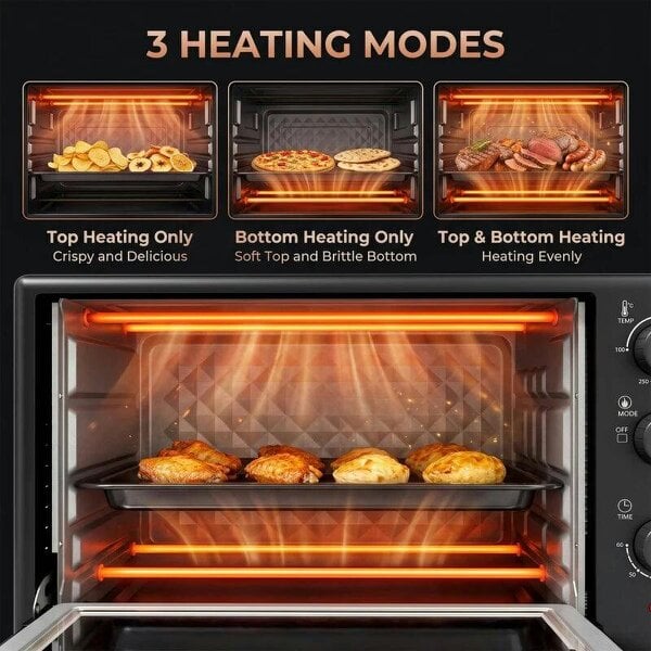 30 L Mini Oven, Countertop Electric Cooker & Grill for Roasting, Baking, Grilling with Adjustable Temperature, Black