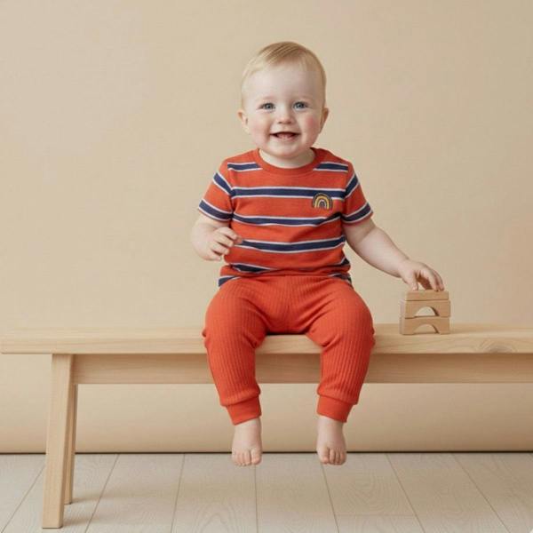 Mini Cuddles Baby Boys 3pk Printed & Solid Joggers, Multicolour