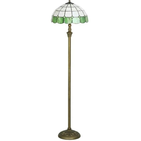 Tiffany-Style Floor Lamp with Handcrafted Stained Glass Shade, 152cm Tall Vintage Standing Lamp, Bronze Tone and Green