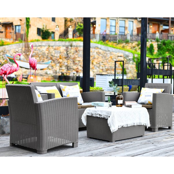 Centurion Supports SANTANA 4 Piece PE Rattan 4-Seater with Cushions Garden Furniture and Coffee Table Set in Grey
