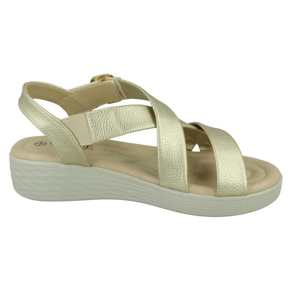 Eaze Ladies Eaze Low Wedge Cross Strap Sandal with Buckle F12078