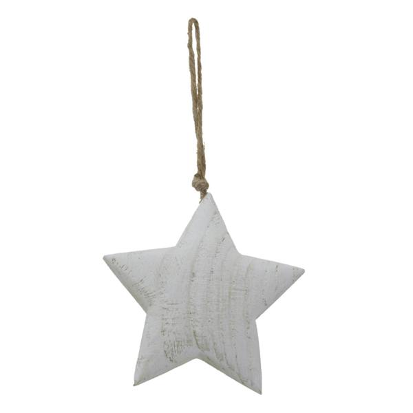 Hill Interiors White Washed Star Christmas Hanging Decoration - White - 