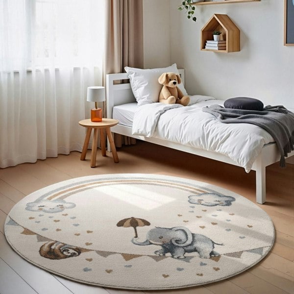 Kids Round Walk like an Elephant Rainbow Rug, Easy to clean | THE RUGS