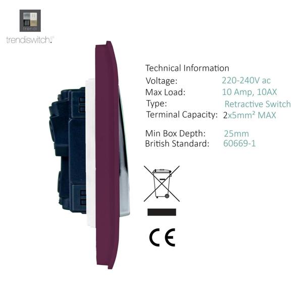 Trendi Switch 1 Gang Retractive Doorbell Switch in Plum Purple