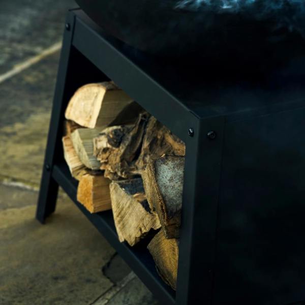 Abode Home & Gifts Matte Black Steel Fire Bowl with Integrated Log Store