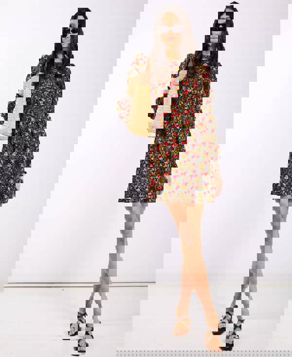 Red Floral Long_Sleeves Mini Dress