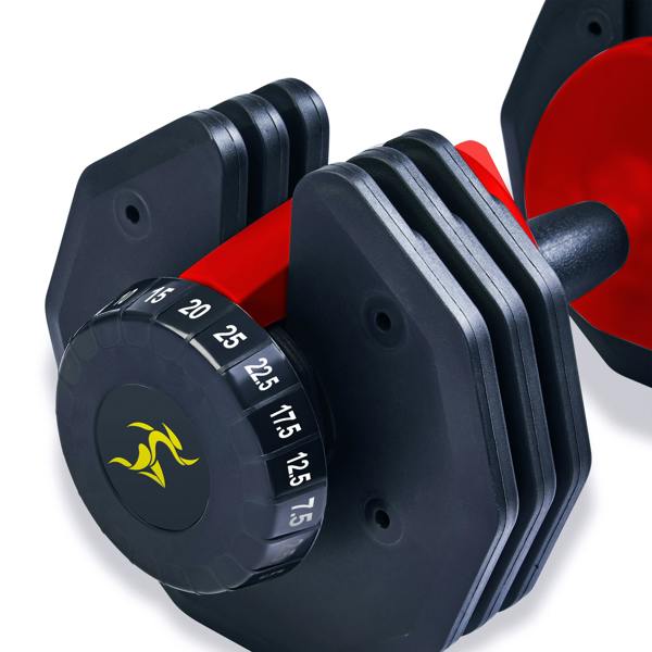 Homeology Urban25 Single Home Fitness Black Red Adjustable Smart Dumbbells from 2.5kg up to 25kg Training Weights