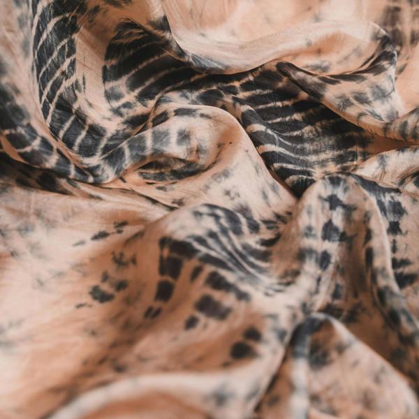 Copper & Black Shibori Silk Scarf – Hand-Dyed Mulberry Silk, Autumn Evening & Theatre Wrap