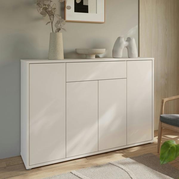 Furniture To Go Alice Springs Shoe Cabinet with 4 Doors Push-to-Open & 1 Drawer Push-to-Open in Sand