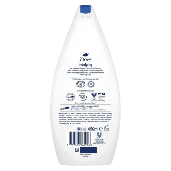 Dove Caring Bath Indulging Cream Bath Soak with 1/4 Moisturising Cream, 4x450ml