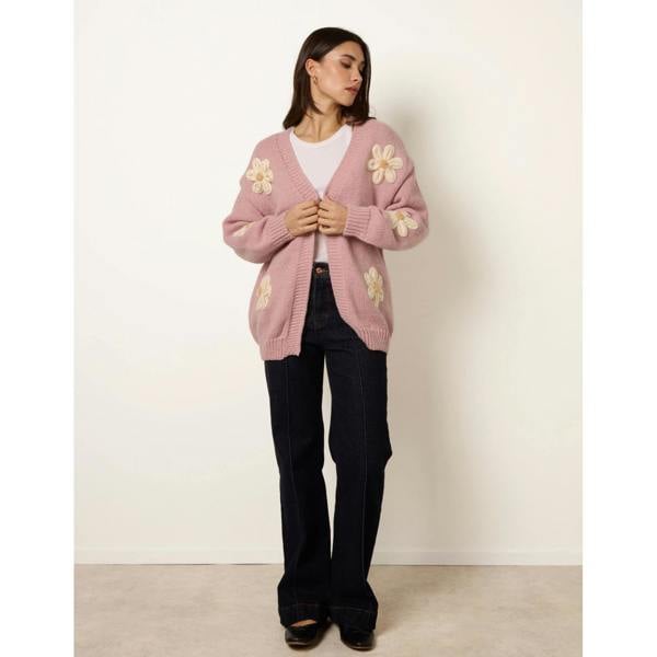 Blue Vanilla Daisy Large Flower Cardigan - Pink