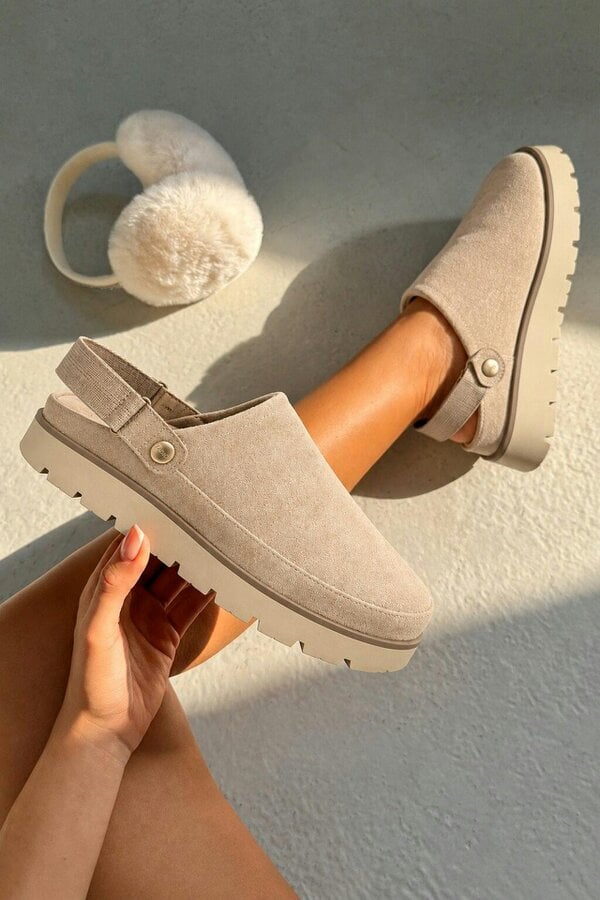 Love Lemonade Avery Faux Suede Closed Toe Adjustable Strap Chunky Sliders Nude