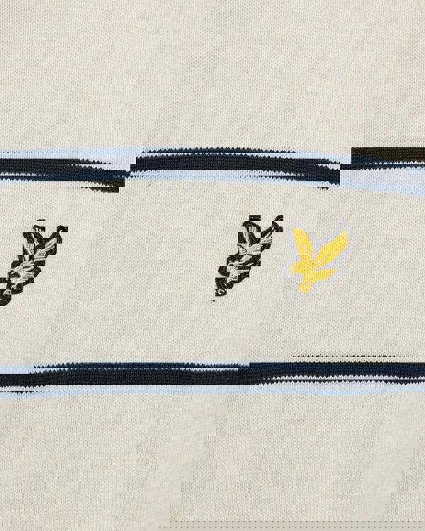 Lyle & Scott Cotton Striped Mens Crew Neck Jumper - D24 Light Grey Marl