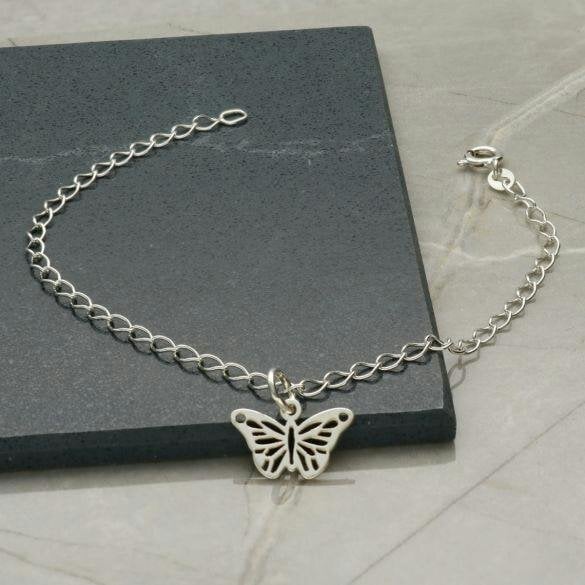 Christopher James of London Sterling Silver Anklet With Choice of Ankle Chain Style & Butterfly Charm