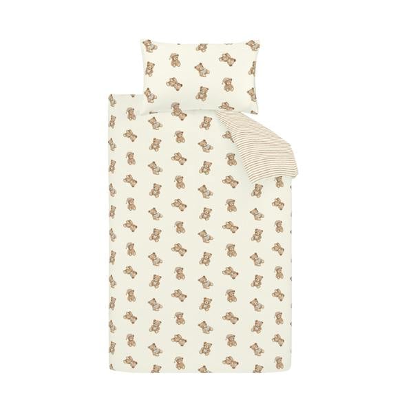 Catherine Lansfield Brushed Teddy Bear Cotton Reversible Duvet Cover Set Cream
