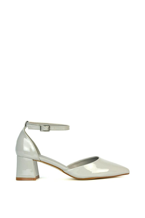 XY LONDON Low Block Heel Court Shoes With Pointed Toe - Grey
