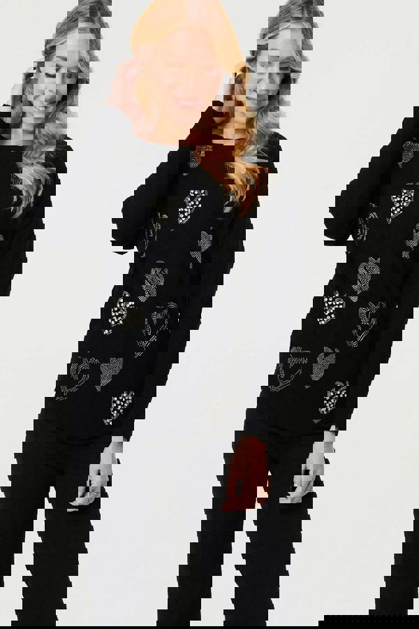 Black | Sparkly Heart Print Long Sleeve Jumper
