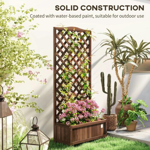 Bobobiy Wooden Planter with Trellis, Freestanding Raised Bed with Lattice, Outdoor Planter Box for Climbing Plants, 76 x 36 x 170 cm, Dark Brown