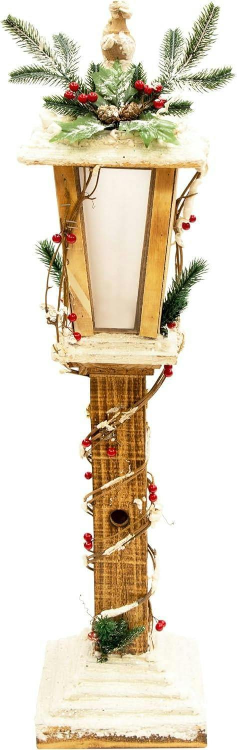 85cm Wooden Snow Covered Lamppost Warm White Rotating Star LED Indoor Christmas Decoration image 6