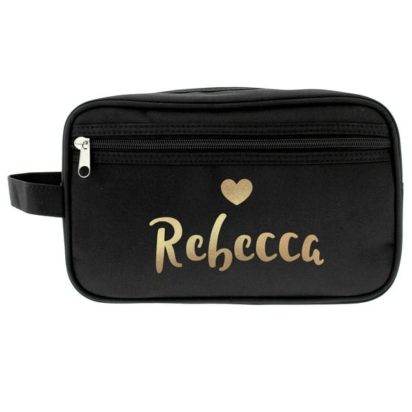 Personalised Memento Company Personalised Gold Name Black Toiletry Bag
