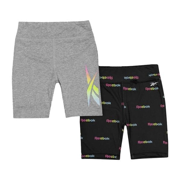 Reebok Girls All Over Logo Slim Shorts (Pack of 2) - Black - 