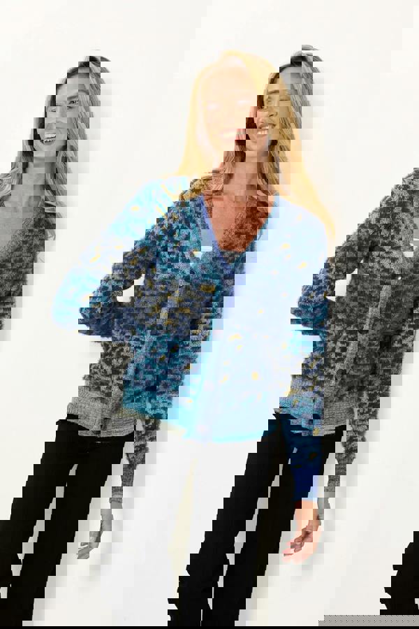 Fluffy Leopard Print Knit Cardigan