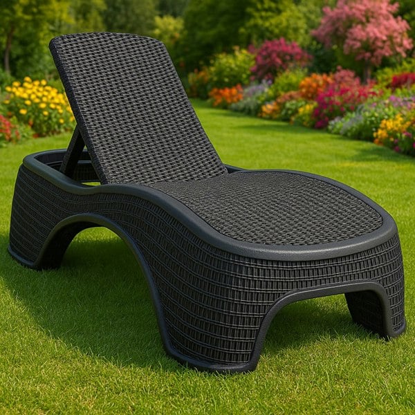 Centurion Supports MALDIVES Black Outdoor High-End PU Rattan Adjustable Sun Lounger-Fully Assembled