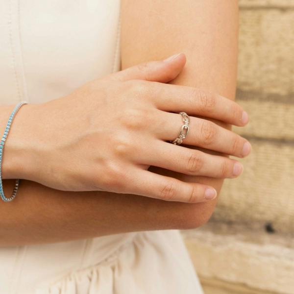 Spero London Sterling Silver Pave Chain Ring
