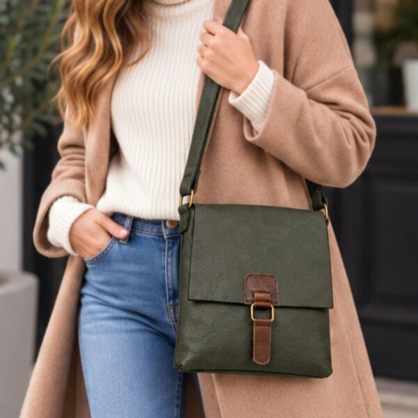 Love EMVY Wander Ladies Vintage Style Buckle Crossbody Bag - Olive