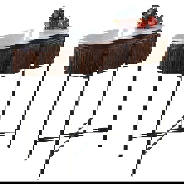 IH Design Miel Mango Wood Console Table With Marble Top And Metal Legs