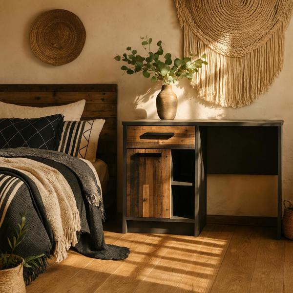 Wyld Haus Whimwick Desk with 1 Door and 1 Drawer in Walnut and Dark Matera Grey