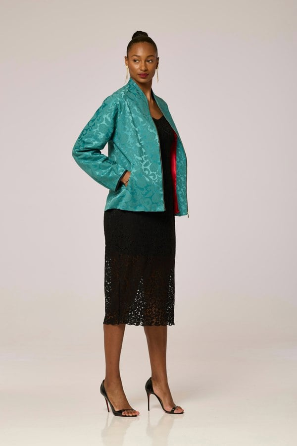 Lioness by TF Elegance Jacquard Jacket - Emerald Green