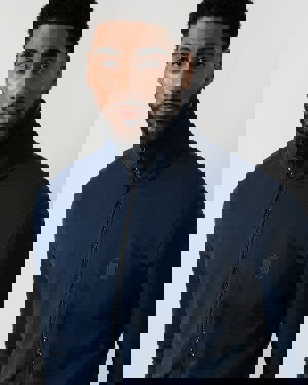 Detail shot of a Model wearing a BOSS Orange Zestart Mens Full Zip Sweatshirt  in Open Blue