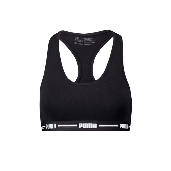 Puma Striped Logo Racerback Bra Top, Black
