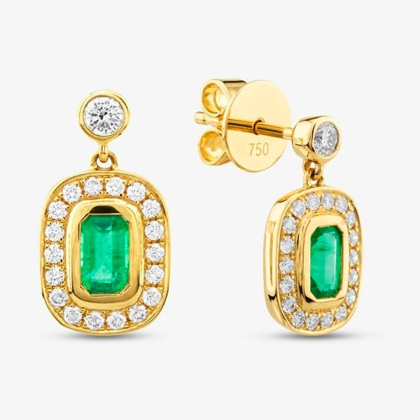 T. H. Baker 18ct Yellow Gold Emerald Cut Emerald & Brilliant Cut Diamond Dropper Earrings LG327/EA-PR(EM)