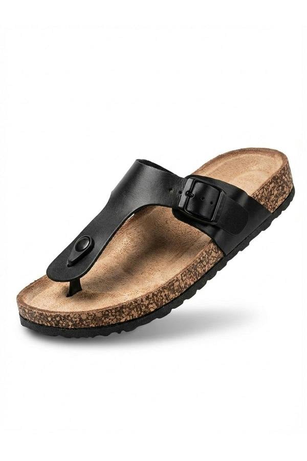 Jules Cork Base Buckle Sandal - Black