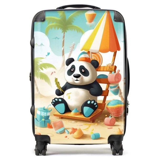 Warren Reed Happy Panda On A Beach Holiday Suitcase