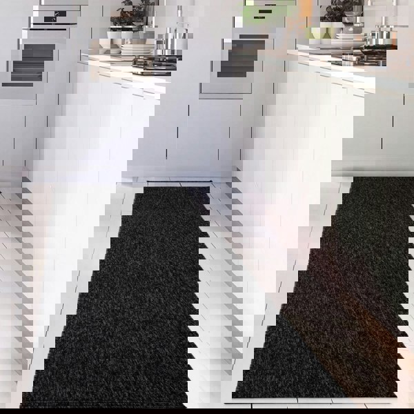 Dark Grey Low Pile Area Rug Plain Design