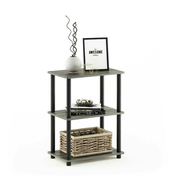 WALPLUS Contemporary Turn-N-Tube No Tool 3-Tier Storage Shelf, French Oak Grey/Black for Living Room