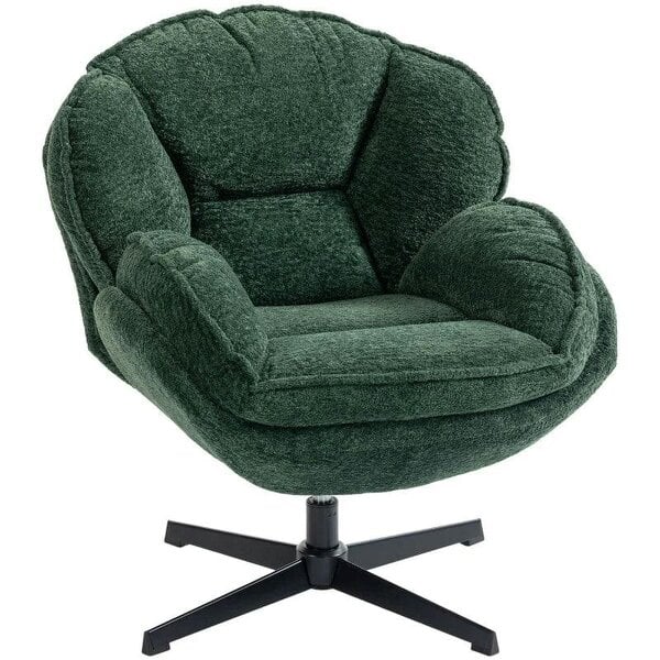 Modern Wingback Accent Chair, Velvet Armchair with Four-Star Base, S-Springs, Swivel, Dark Green